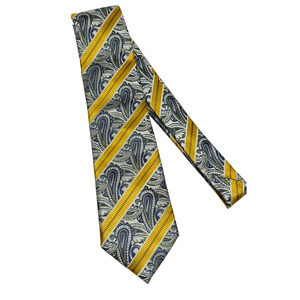 John Sparks Designer Necktie Paisley Stripe Gold Navy Gray Olive